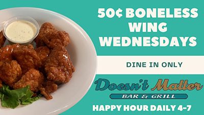 Plate of wings special, 50 cents boneless wings for dine-in only